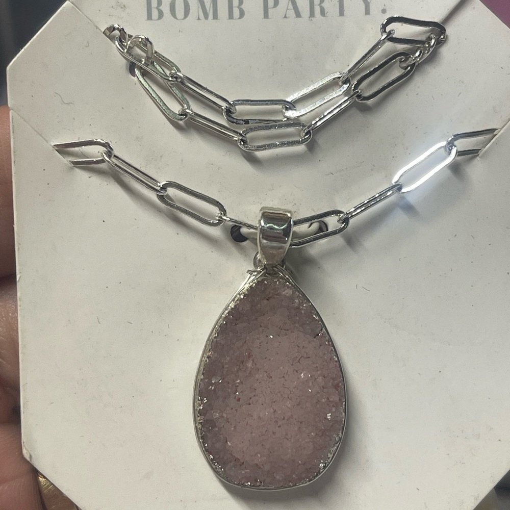Silver and Pink Pendant Necklace